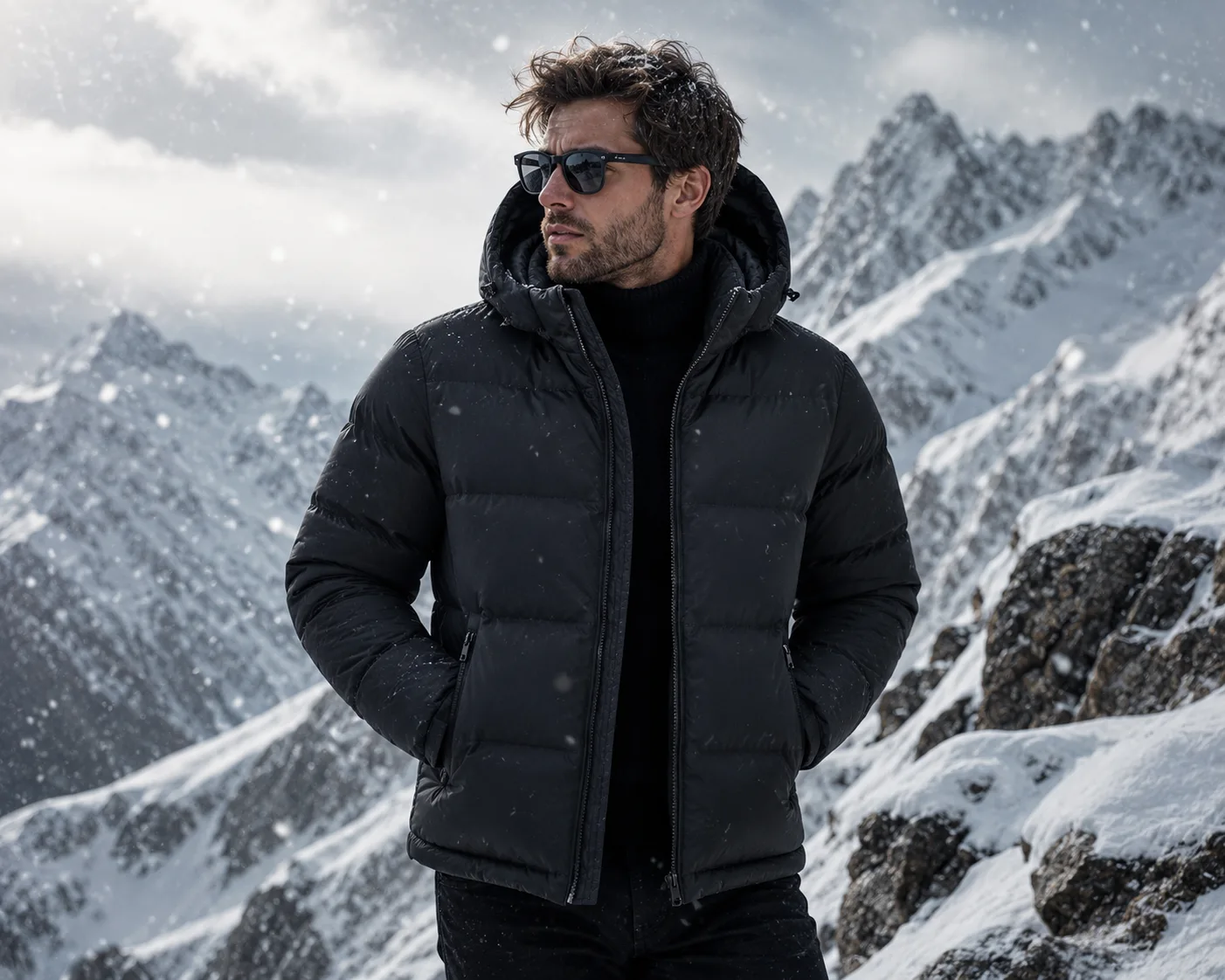 Generated: model wearing the same black puffer jacket